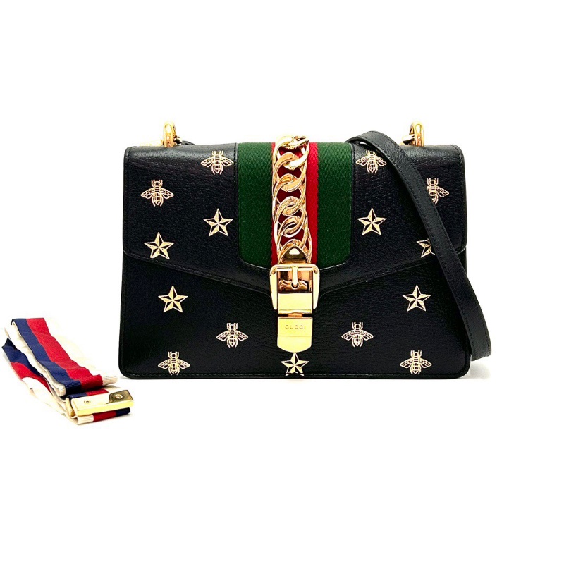 GUCCI塞爾維亞黑金燙金小蜜蜂肩背斜背包26*17*8 98新配件塵袋-1