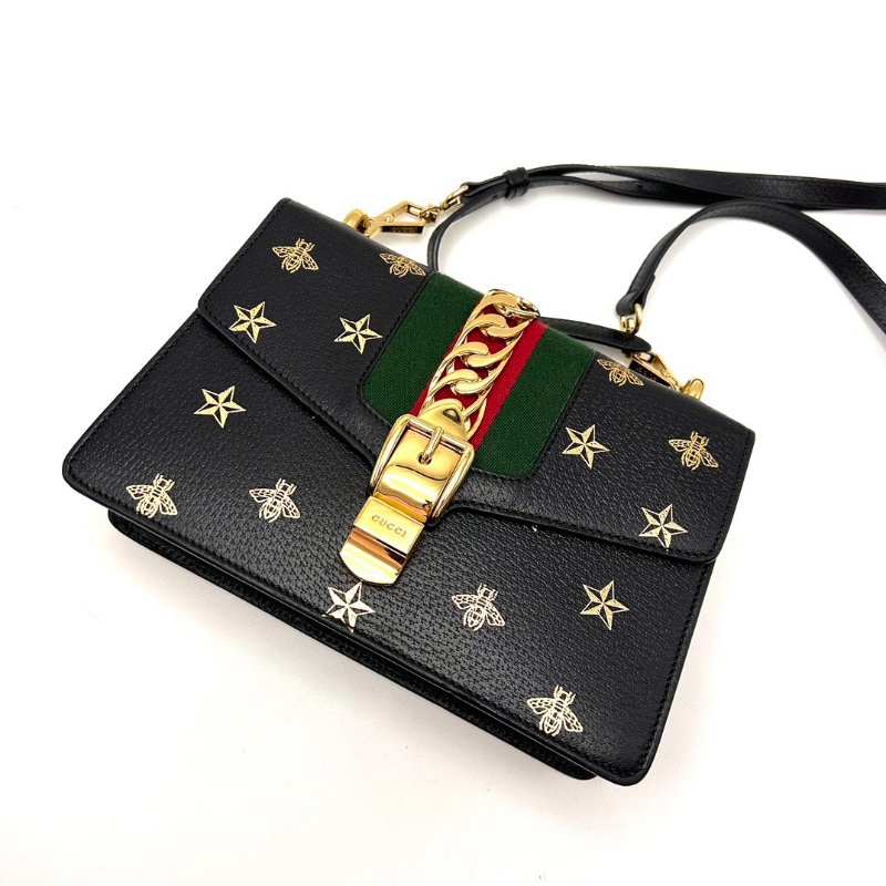 GUCCI塞爾維亞黑金燙金小蜜蜂肩背斜背包26*17*8 98新配件塵袋-3