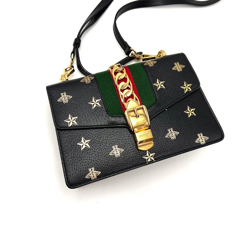 GUCCI塞爾維亞黑金燙金小蜜蜂肩背斜背包26*17*8 98新配件塵袋-5