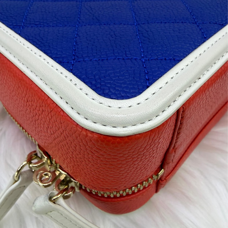 Caviar Quilted Small CC Filigree Vanity Case Blue White Red-9