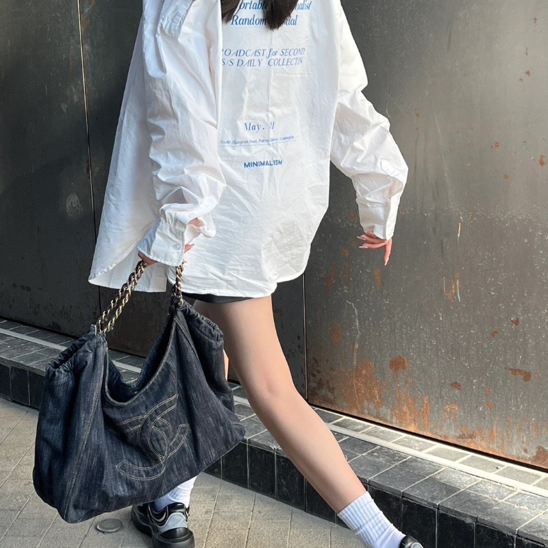 CHANEL 牛仔丹寧外縫線 手提腋下子母hobo包44*35*19 98新配件塵袋-0