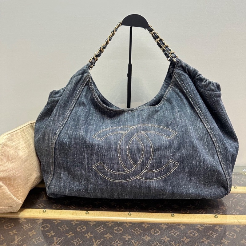 CHANEL 牛仔丹寧外縫線 手提腋下子母hobo包44*35*19 98新配件塵袋-1