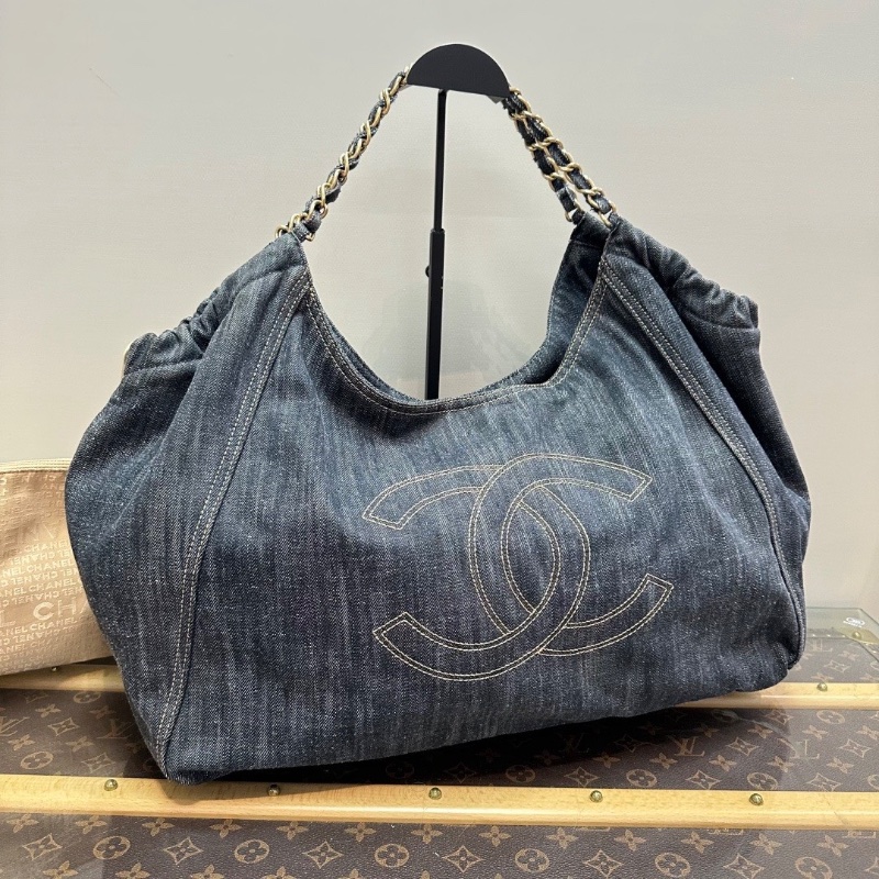 CHANEL 牛仔丹寧外縫線 手提腋下子母hobo包44*35*19 98新配件塵袋-2