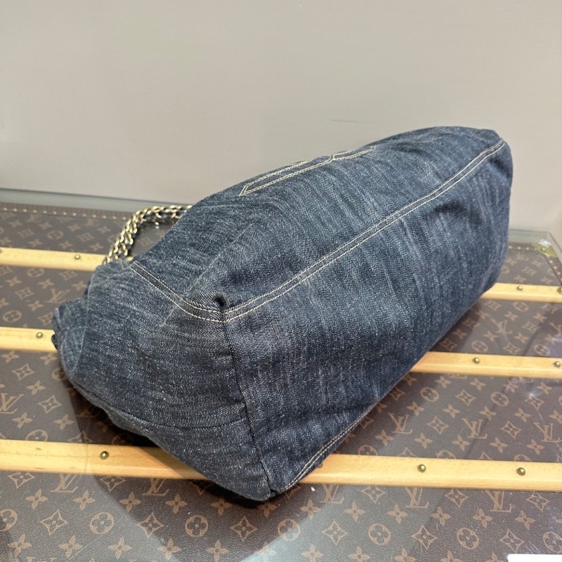 CHANEL 牛仔丹寧外縫線 手提腋下子母hobo包44*35*19 98新配件塵袋-3
