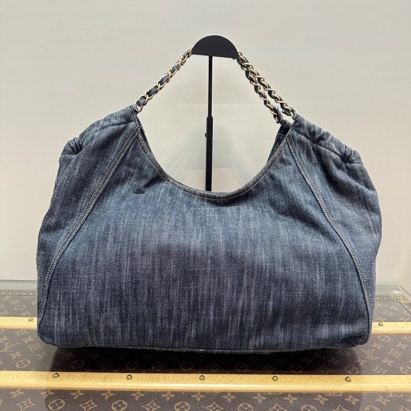 CHANEL 牛仔丹寧外縫線 手提腋下子母hobo包44*35*19 98新配件塵袋-6