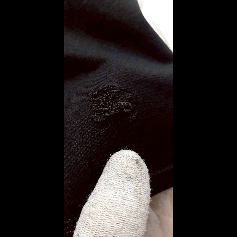 BURBERRY 博柏利 LONDON 戰馬 女黑色抓皺立體蕾絲領口短袖上衣5號-5