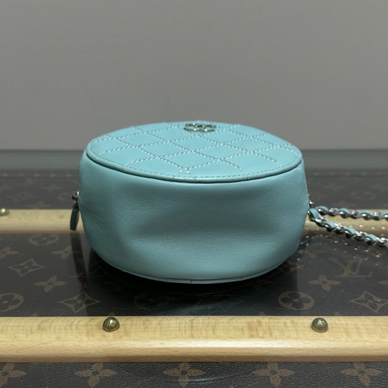 CHANEL淺藍色外縫線外縫線圓餅包12*12*5 98新配件塵袋-4