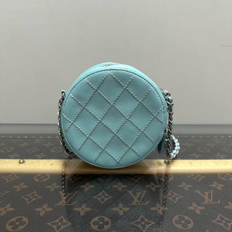 CHANEL淺藍色外縫線外縫線圓餅包12*12*5 98新配件塵袋-6