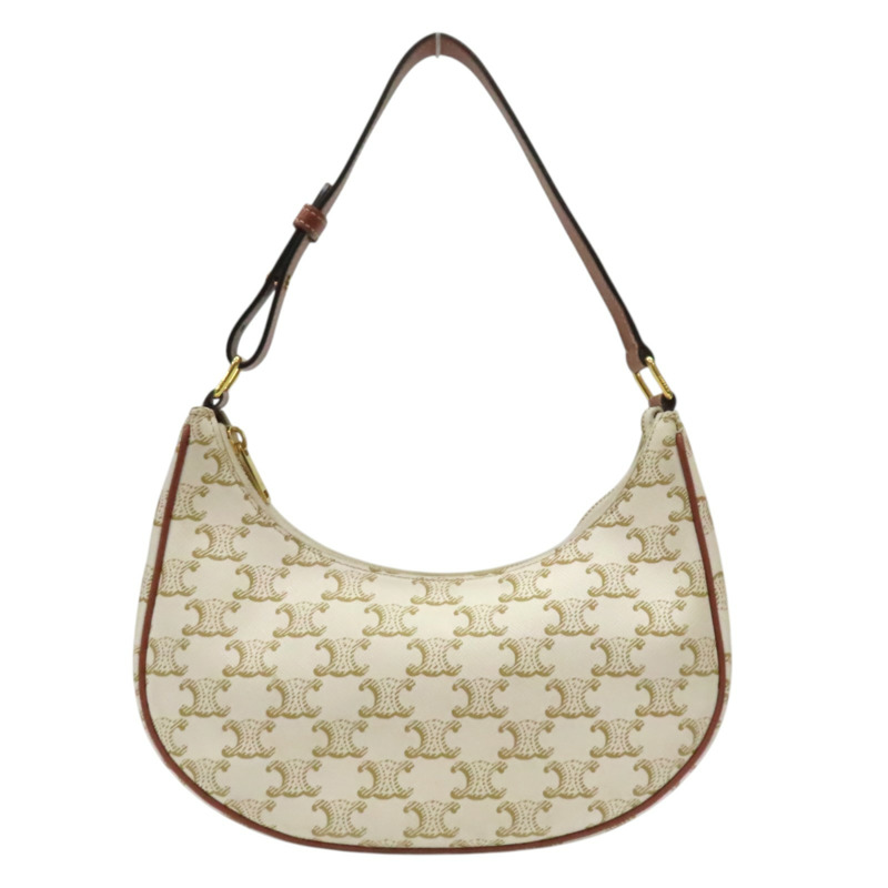 白色Triomphe 帆布 棕色 牛皮 AVA 肩背包 金扣【CELINE 賽琳】 193952BZJ.01BC-1