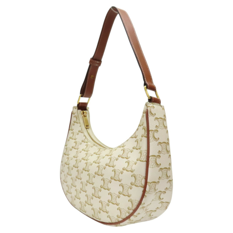 白色Triomphe 帆布 棕色 牛皮 AVA 肩背包 金扣【CELINE 賽琳】 193952BZJ.01BC-2