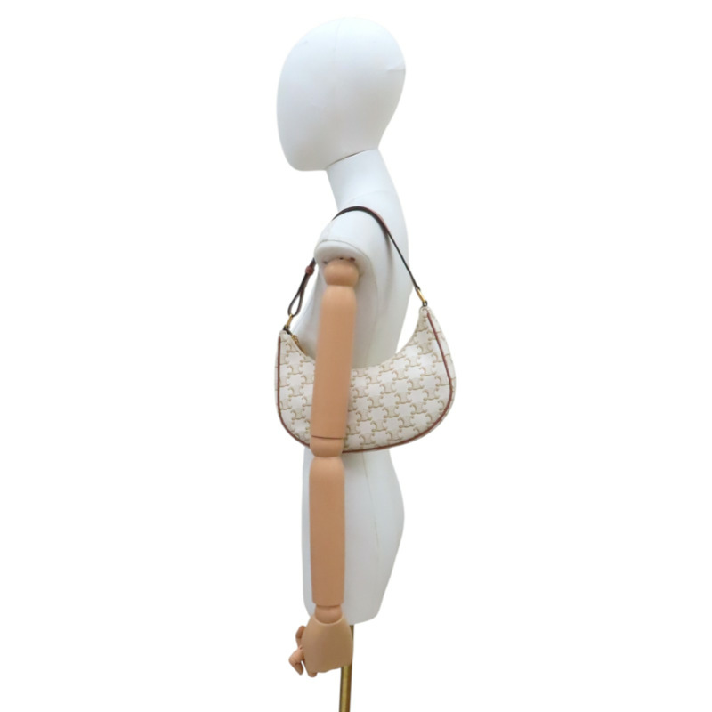 白色Triomphe 帆布 棕色 牛皮 AVA 肩背包 金扣【CELINE 賽琳】 193952BZJ.01BC-4