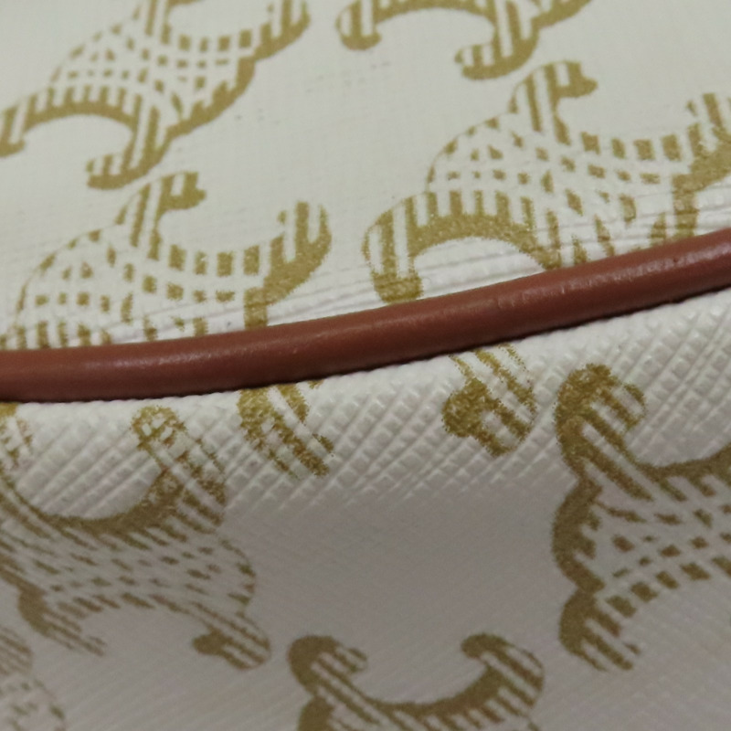 白色Triomphe 帆布 棕色 牛皮 AVA 肩背包 金扣【CELINE 賽琳】 193952BZJ.01BC-10