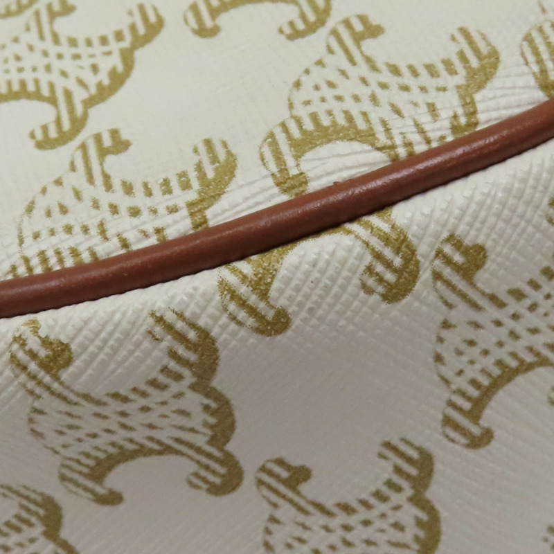 白色Triomphe 帆布 棕色 牛皮 AVA 肩背包 金扣【CELINE 賽琳】 193952BZJ.01BC-12