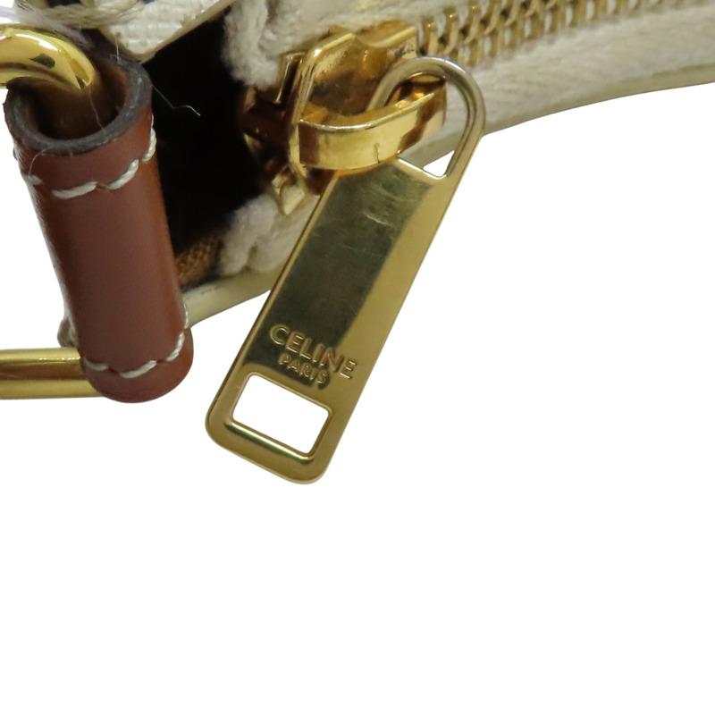 白色Triomphe 帆布 棕色 牛皮 AVA 肩背包 金扣【CELINE 賽琳】 193952BZJ.01BC-14