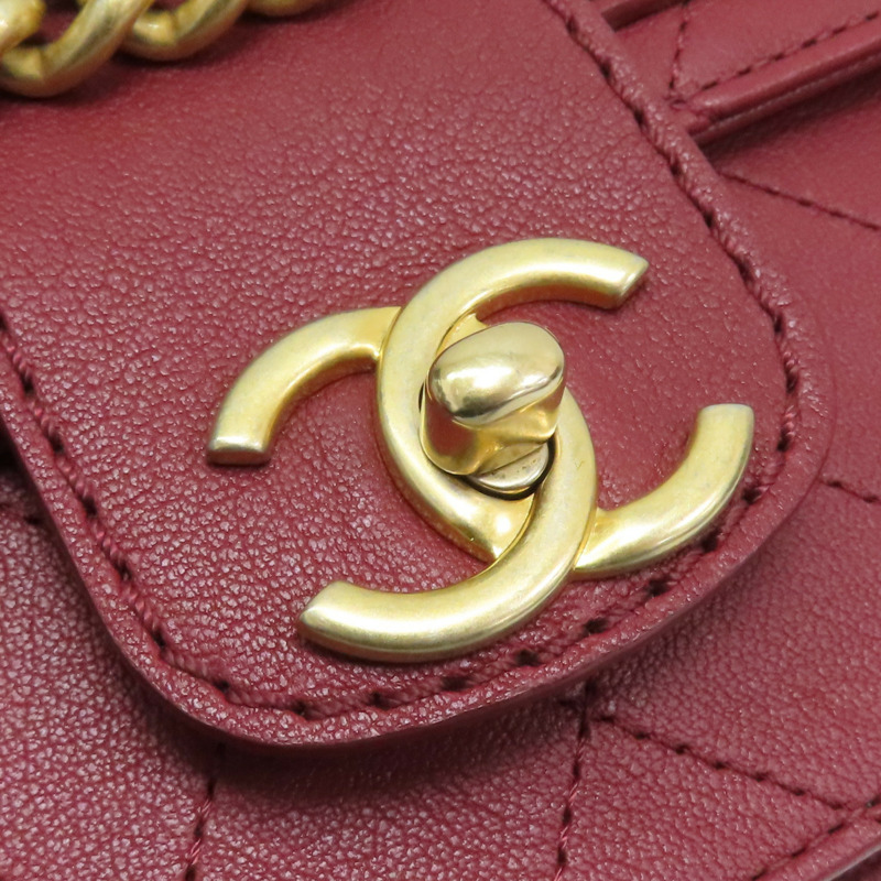 紅色 菱格紋 牛皮 肩背包 (無卡)【CHANEL 香奈兒】-10