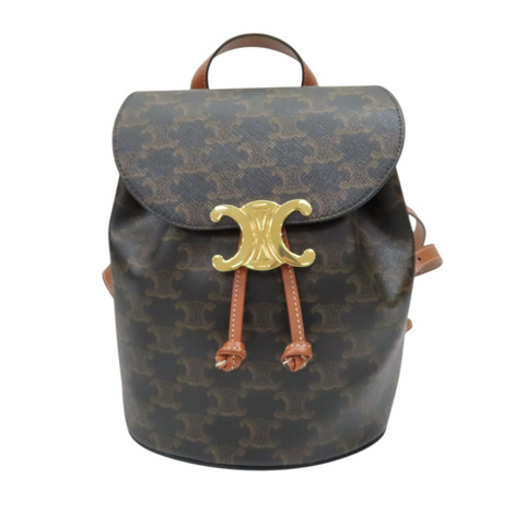 棕色 BONNIE 印花帆布 牛皮 後背包 金扣【CELINE 賽琳】 118702CAS