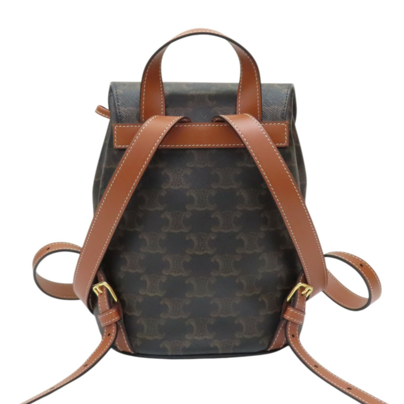 棕色 BONNIE 印花帆布 牛皮 後背包 金扣【CELINE 賽琳】 118702CAS-1