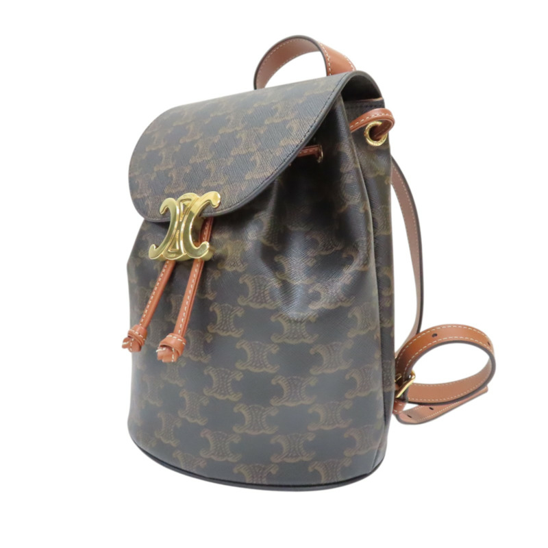 棕色 BONNIE 印花帆布 牛皮 後背包 金扣【CELINE 賽琳】 118702CAS-2