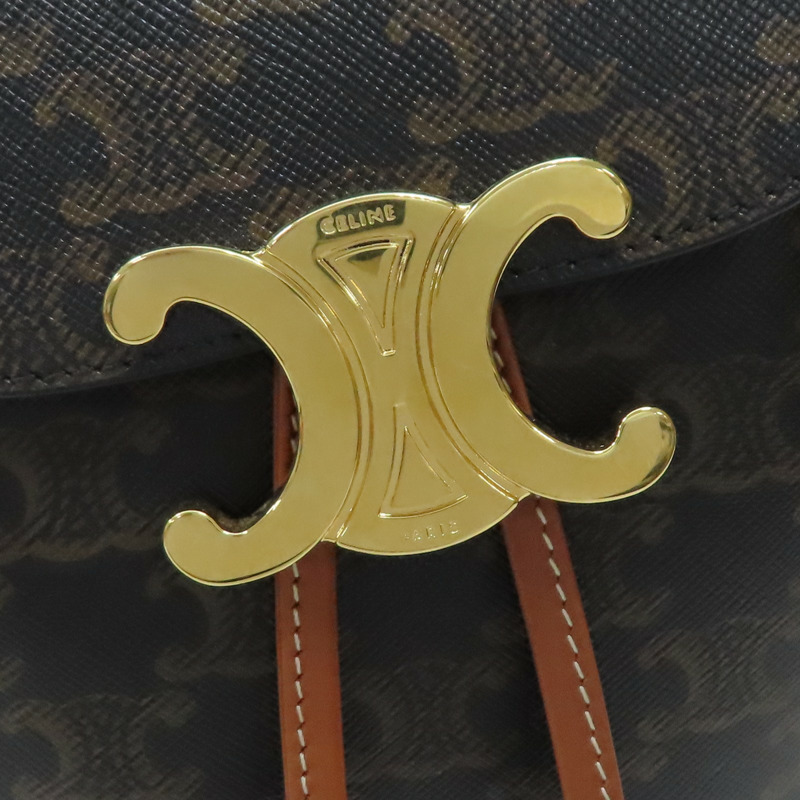 棕色 BONNIE 印花帆布 牛皮 後背包 金扣【CELINE 賽琳】 118702CAS-5