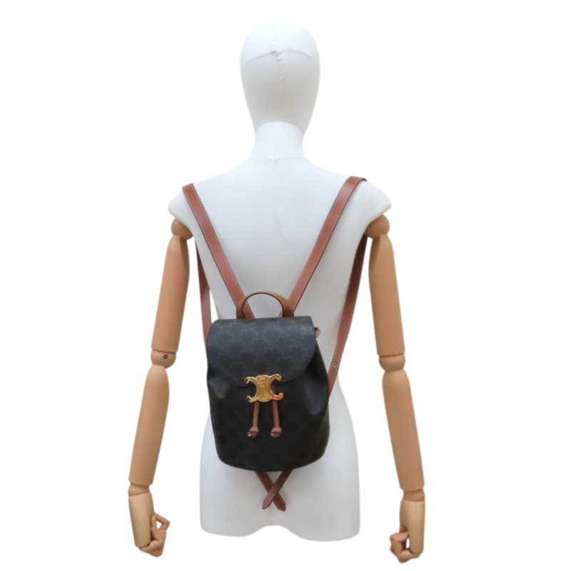 棕色 BONNIE 印花帆布 牛皮 後背包 金扣【CELINE 賽琳】 118702CAS-8