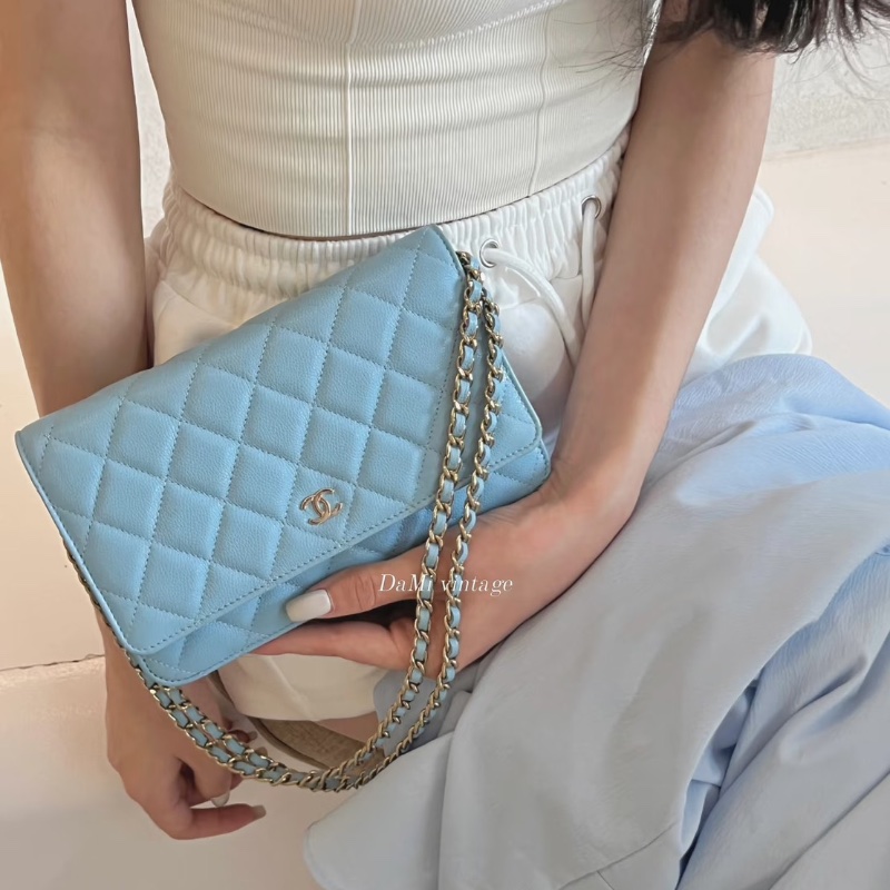 CHANEL藍金羊皮WOC包19*12*3.5 98新配件塵袋-0