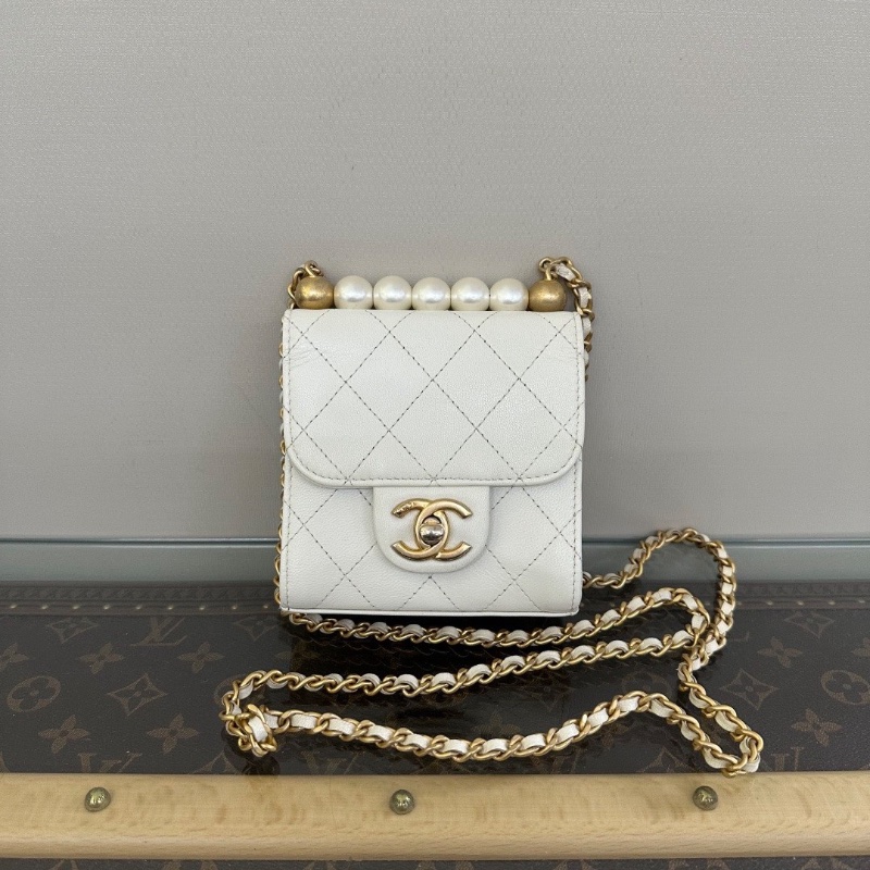 CHANEL 白金mini 珍珠肩背斜背小方包11*11*5.5 98新配件塵袋-1