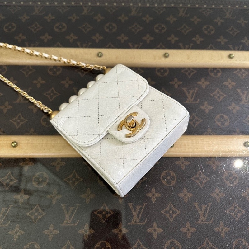 CHANEL 白金mini 珍珠肩背斜背小方包11*11*5.5 98新配件塵袋-3