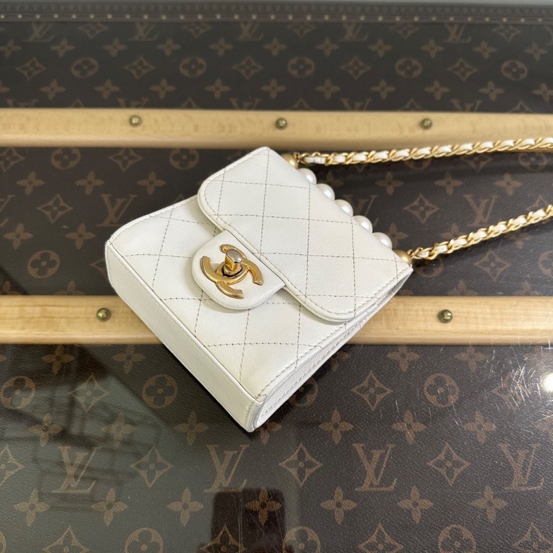 CHANEL 白金mini 珍珠肩背斜背小方包11*11*5.5 98新配件塵袋-5