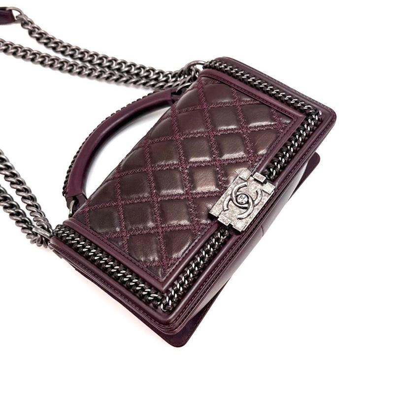 CHANEL 豬肝紅銀扣中號 Leboy宮廷限量手提肩背斜背包25*14*7 98新配件塵袋 購證保卡-2