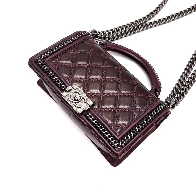 CHANEL 豬肝紅銀扣中號 Leboy宮廷限量手提肩背斜背包25*14*7 98新配件塵袋 購證保卡-4