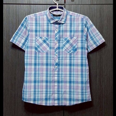 絕版BURBERRY 博柏利 BLACK LABEL 黑標 戰馬 男格紋短袖襯衫2號