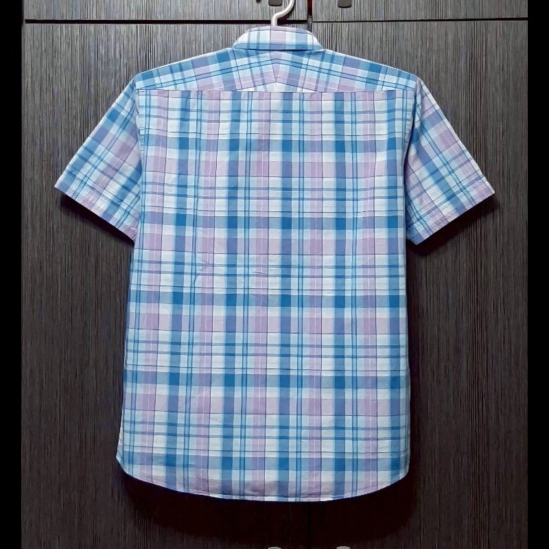 絕版BURBERRY 博柏利 BLACK LABEL 黑標 戰馬 男格紋短袖襯衫2號-1
