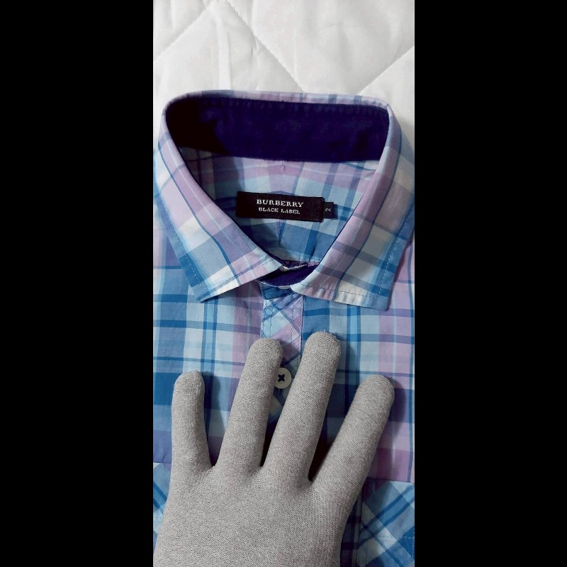 絕版BURBERRY 博柏利 BLACK LABEL 黑標 戰馬 男格紋短袖襯衫2號-6