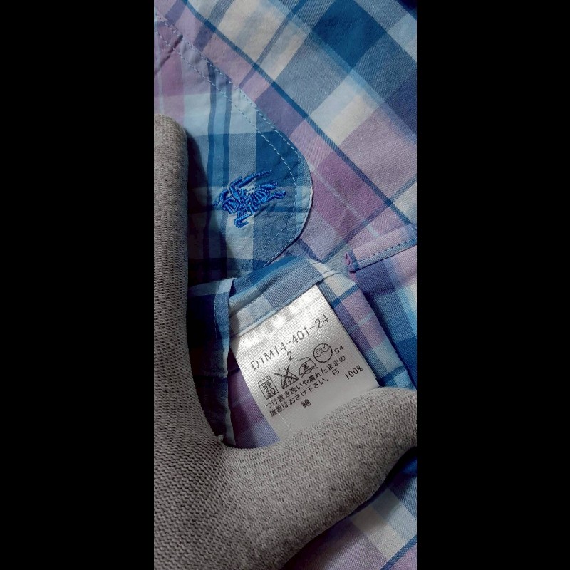 絕版BURBERRY 博柏利 BLACK LABEL 黑標 戰馬 男格紋短袖襯衫2號-7