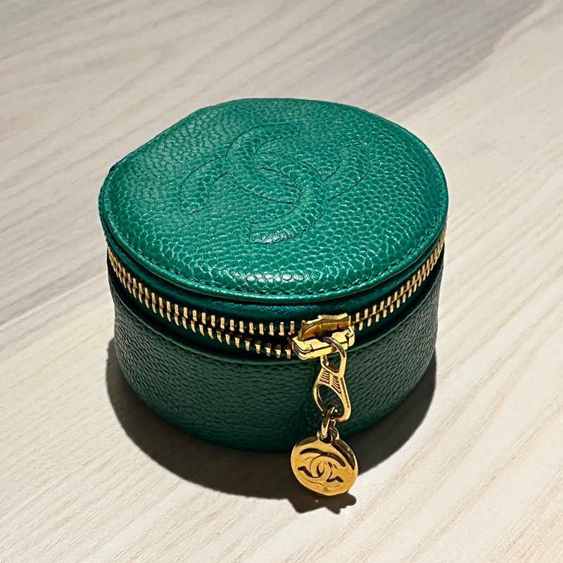 CHANEL 中古祖母綠古董首飾盒 荔枝皮 小皮件收納 絕版品-0