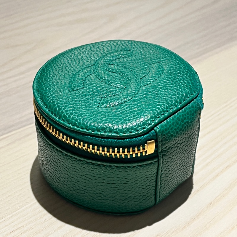 CHANEL 中古祖母綠古董首飾盒 荔枝皮 小皮件收納 絕版品-1