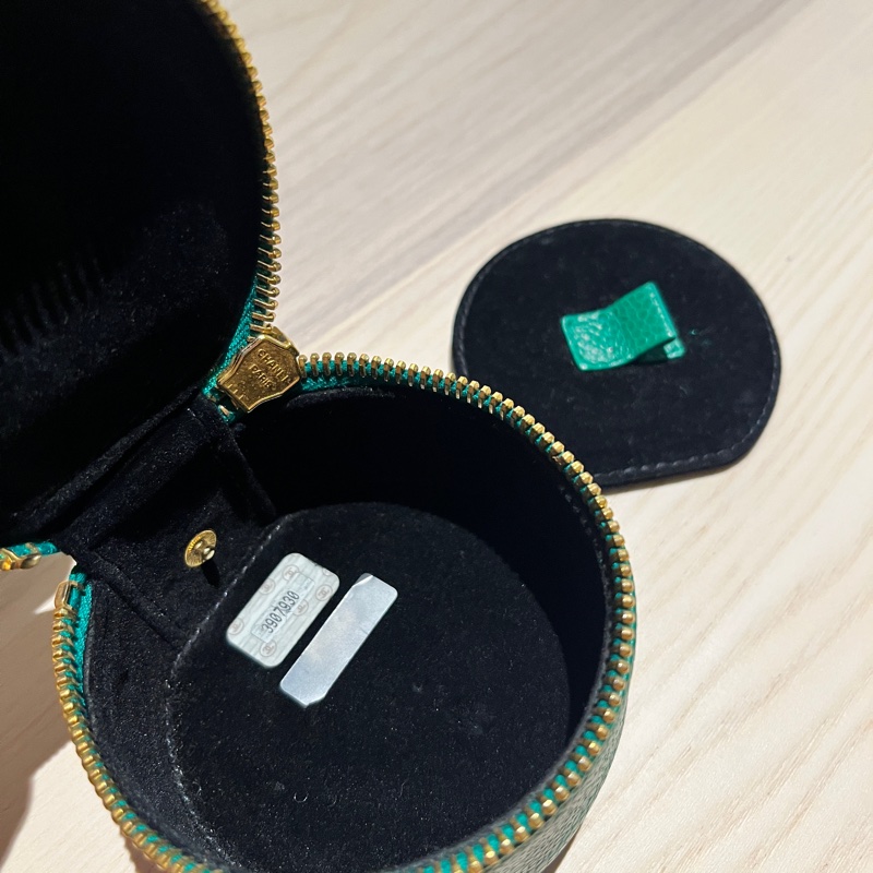 CHANEL 中古祖母綠古董首飾盒 荔枝皮 小皮件收納 絕版品-3