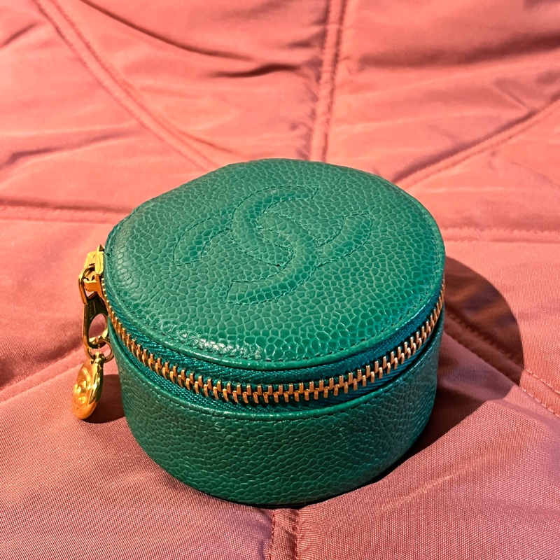 CHANEL 中古祖母綠古董首飾盒 荔枝皮 小皮件收納 絕版品-4