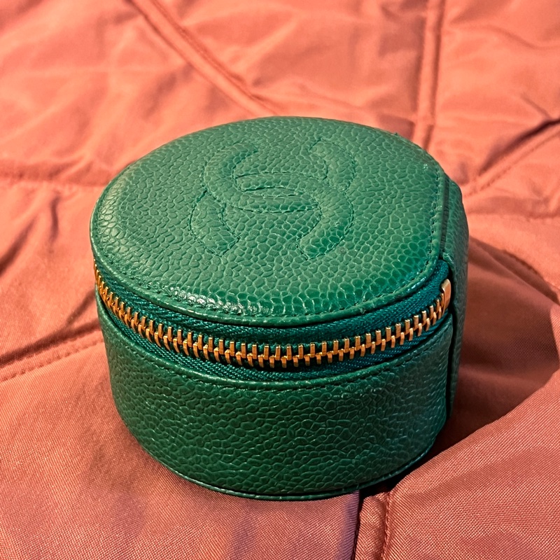 CHANEL 中古祖母綠古董首飾盒 荔枝皮 小皮件收納 絕版品-5