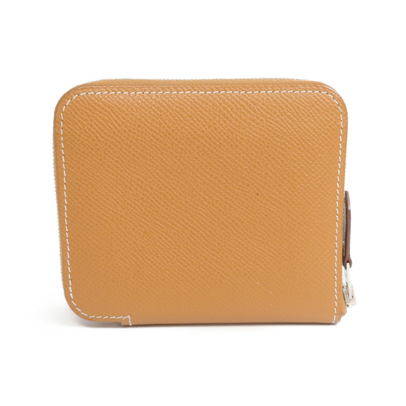 HERMES Epsom皮革Silk In Compact銀扣拉鏈錢包Gold-2
