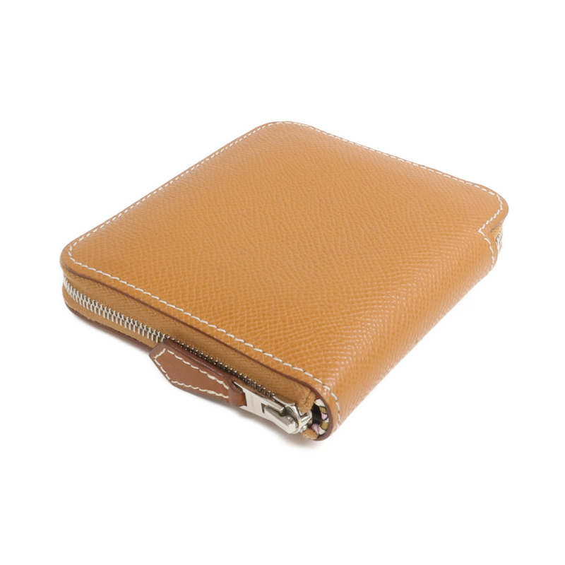 HERMES Epsom皮革Silk In Compact銀扣拉鏈錢包Gold-3