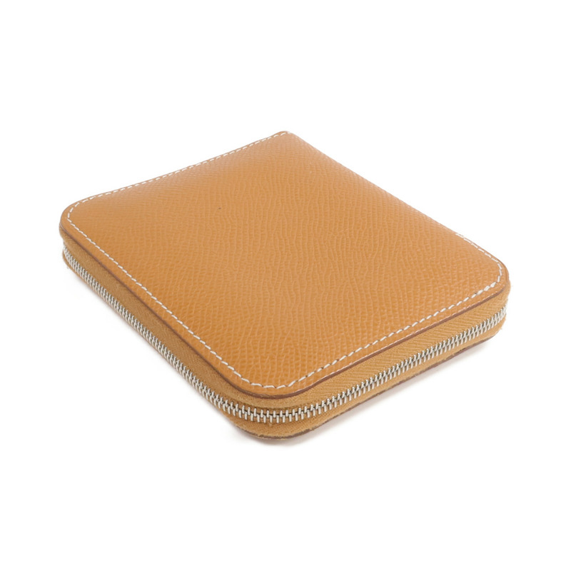 HERMES Epsom皮革Silk In Compact銀扣拉鏈錢包Gold-4