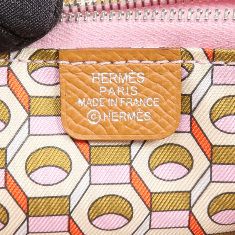 HERMES Epsom皮革Silk In Compact銀扣拉鏈錢包Gold-8