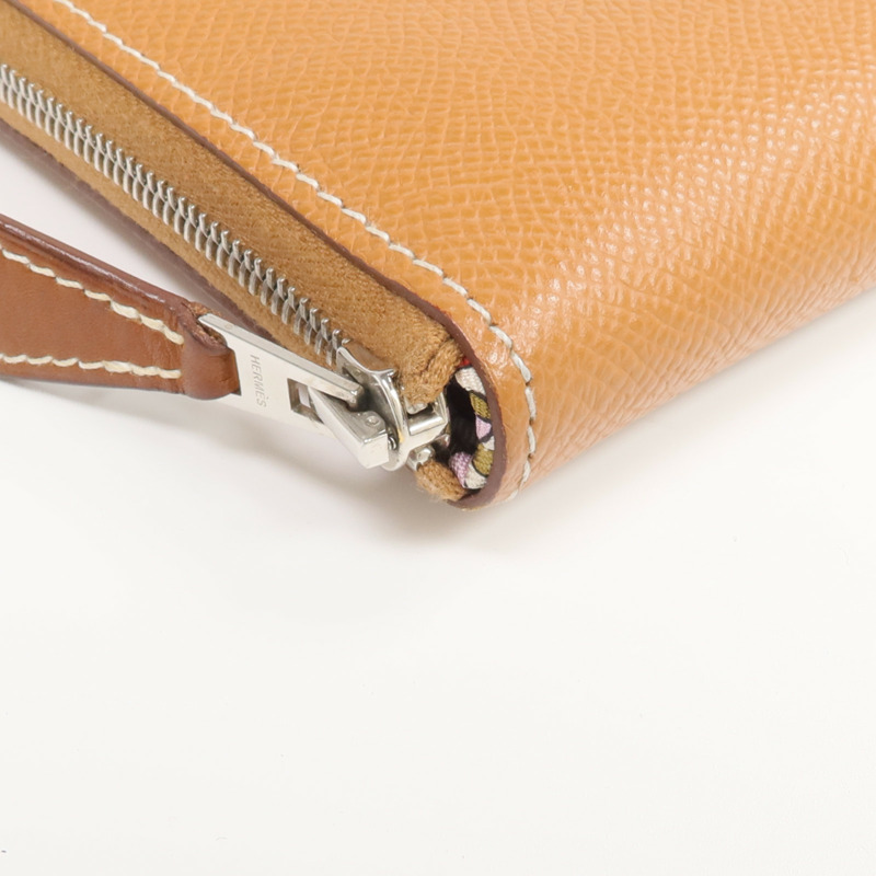 HERMES Epsom皮革Silk In Compact銀扣拉鏈錢包Gold-11