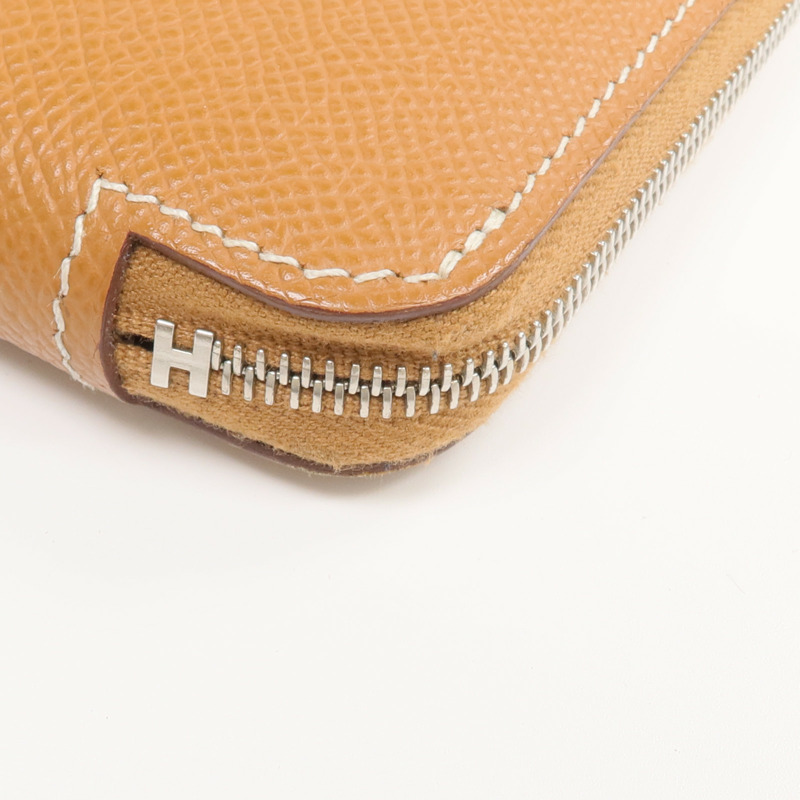 HERMES Epsom皮革Silk In Compact銀扣拉鏈錢包Gold-12