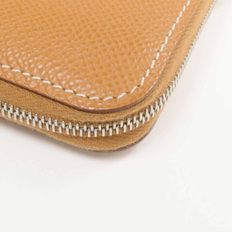 HERMES Epsom皮革Silk In Compact銀扣拉鏈錢包Gold-13