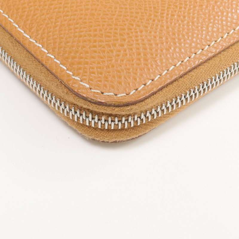 HERMES Epsom皮革Silk In Compact銀扣拉鏈錢包Gold-14