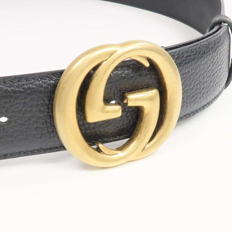GUCCI 牛皮皮革GG Belt金扣皮帶-3
