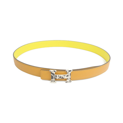HERMES Swift/Epsom皮革Belt腰帶Biscuit/Jaune Citron
