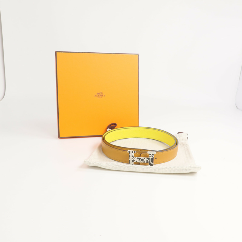 HERMES Swift/Epsom皮革Belt腰帶Biscuit/Jaune Citron-8